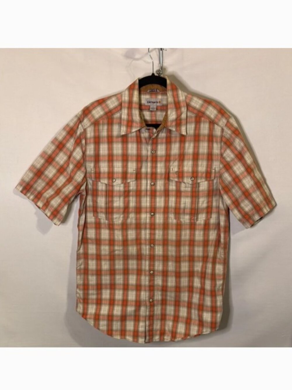 Carhartt Snap Front Orange and White Casual Button Down Shirt Men's Medium